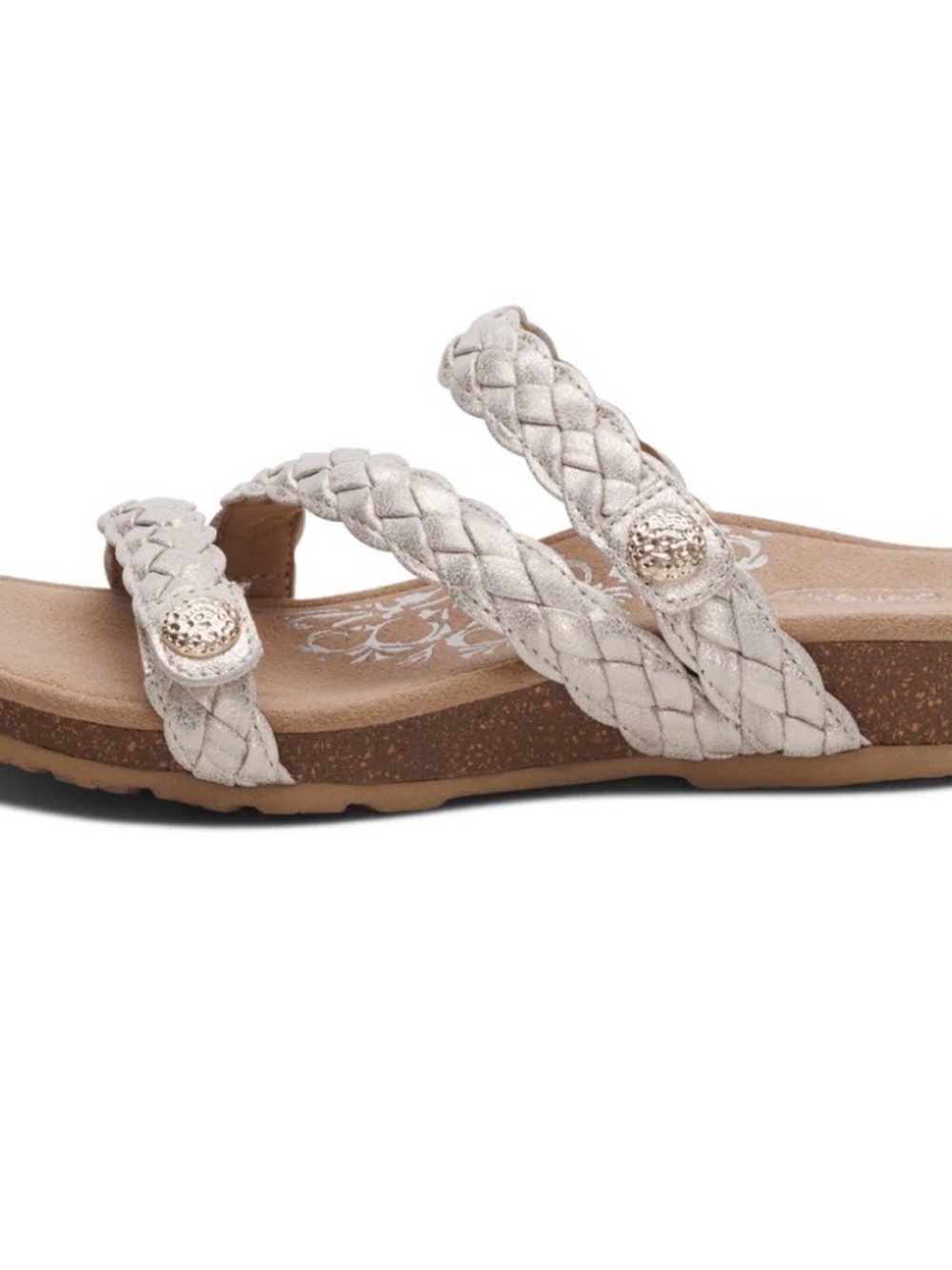 NWT Aetrex Josie Braided Triple-Strap Adjustable Size 9 Champagne Women Sandals - Picture 6 of 9